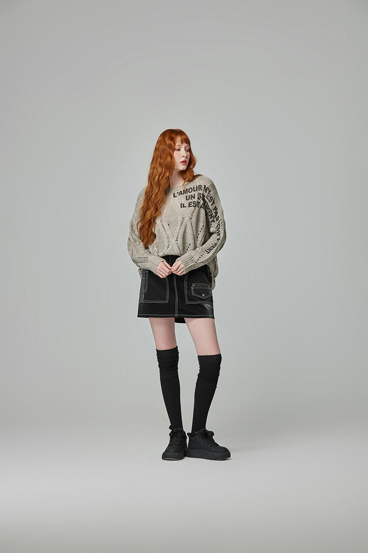 abito跳色車線皮革窄裙