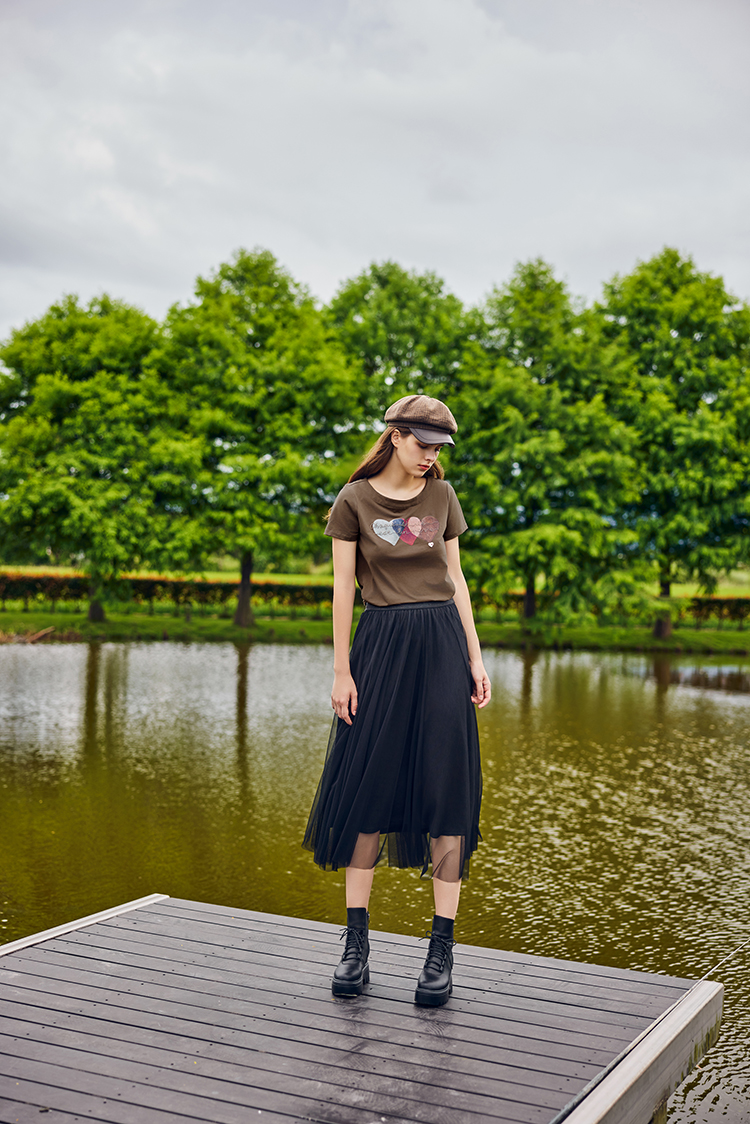 abito氣質鬆緊腰頭雙層紗裙