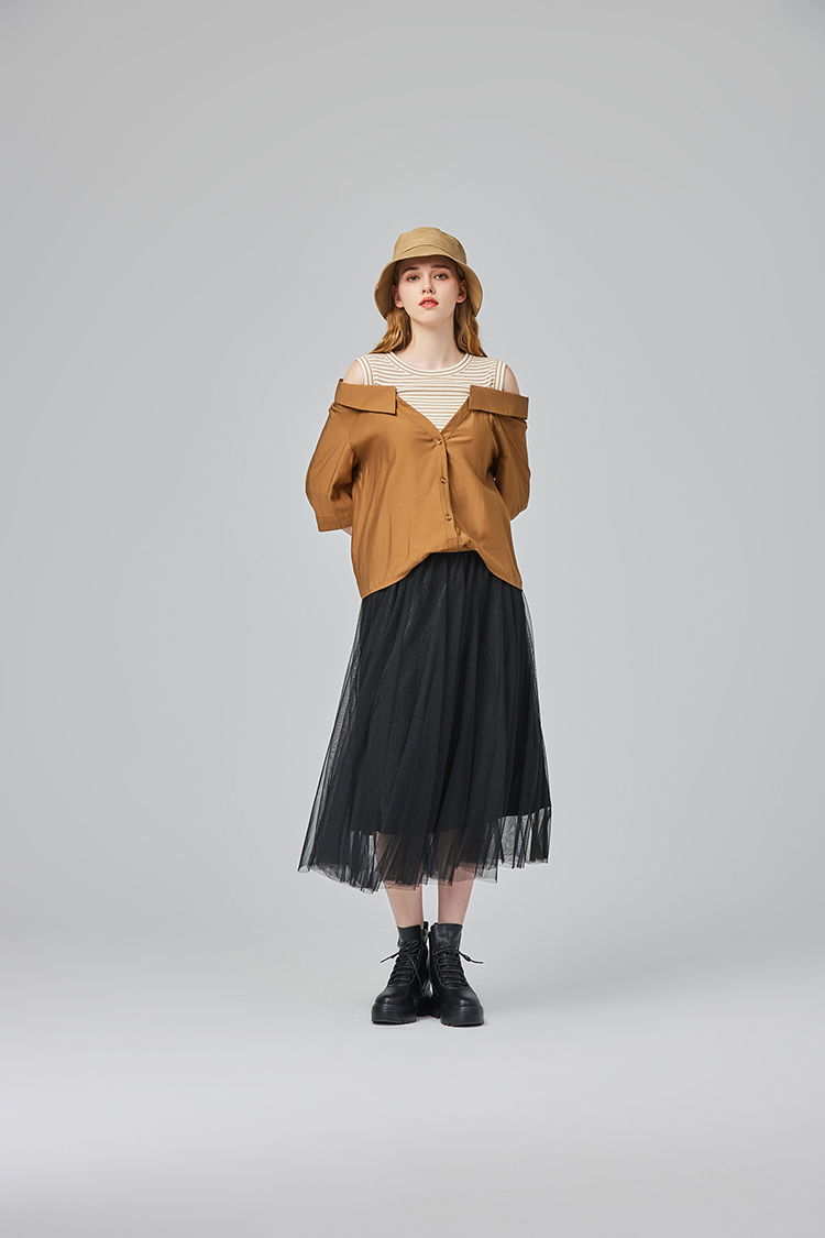 abito氣質鬆緊腰頭雙層紗裙