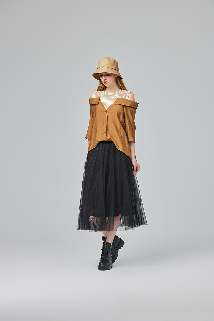 abito氣質鬆緊腰頭雙層紗裙