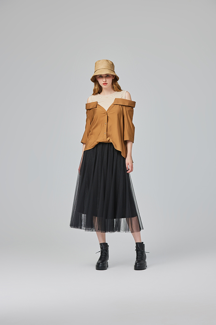 abito氣質鬆緊腰頭雙層紗裙