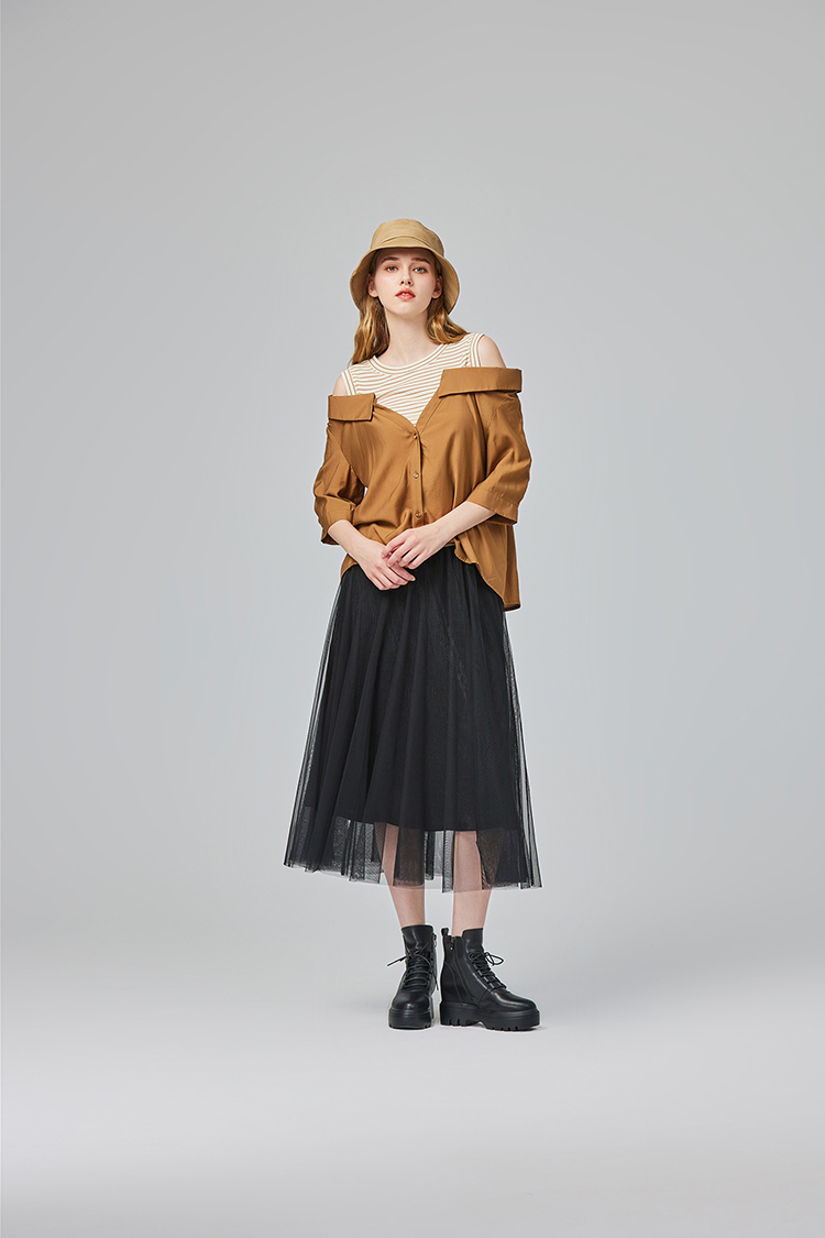 abito氣質鬆緊腰頭雙層紗裙