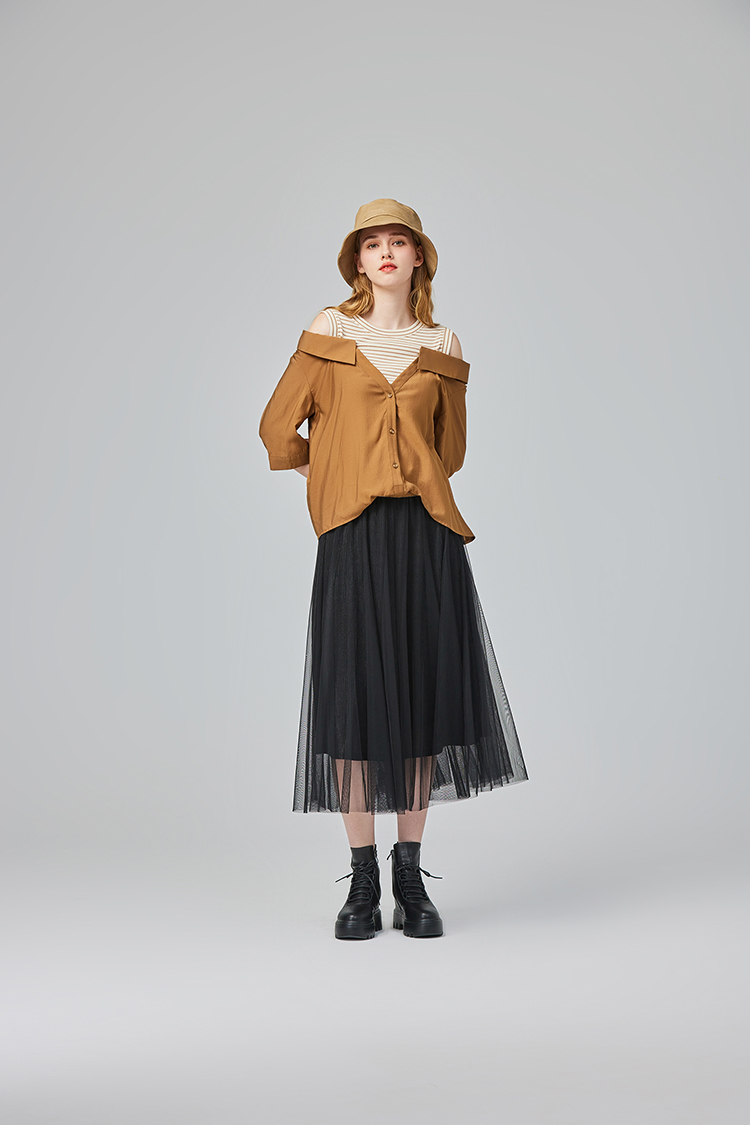 abito氣質鬆緊腰頭雙層紗裙