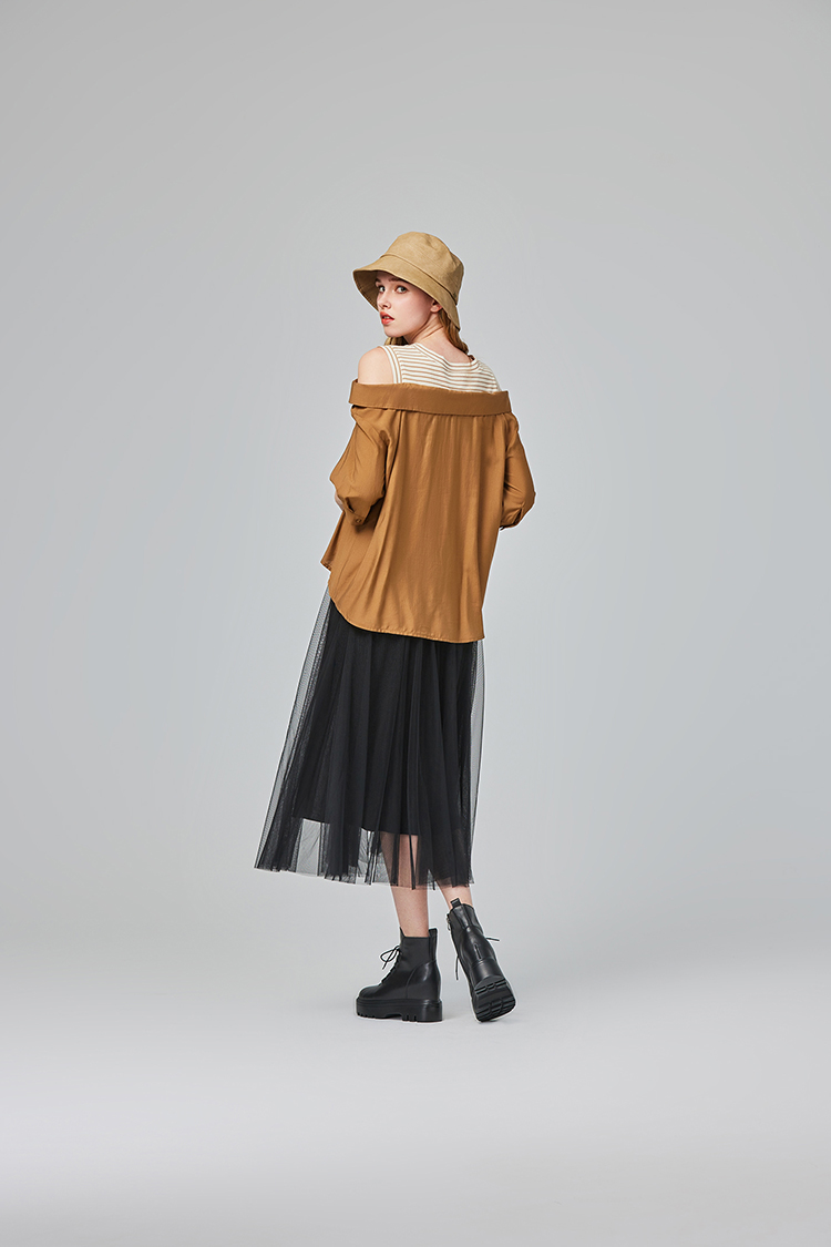 abito氣質鬆緊腰頭雙層紗裙