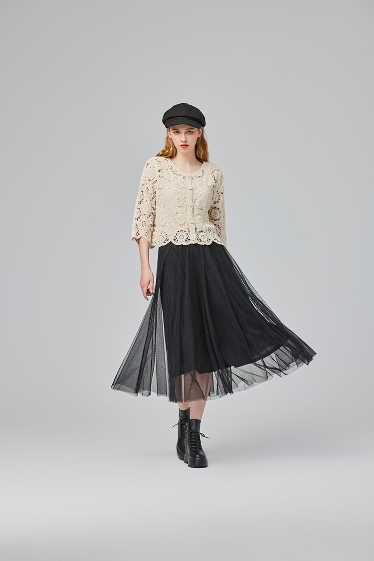 abito氣質鬆緊腰頭雙層紗裙