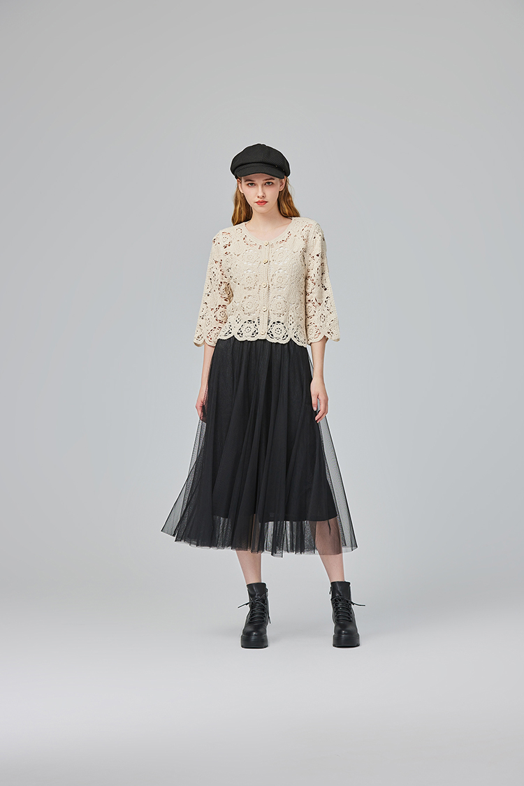 abito氣質鬆緊腰頭雙層紗裙