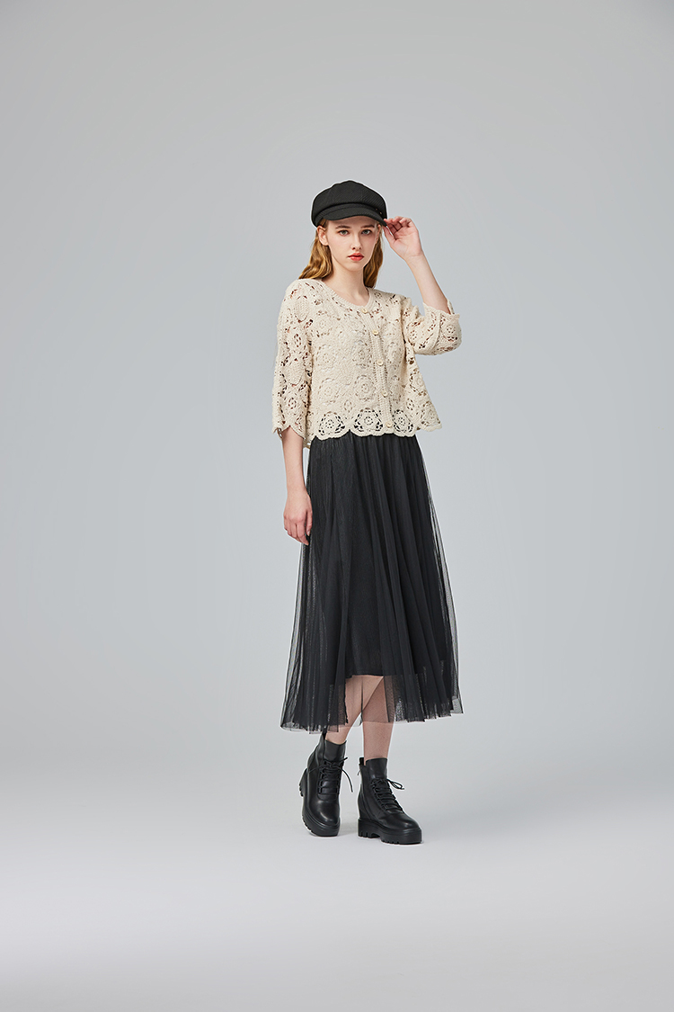 abito氣質鬆緊腰頭雙層紗裙