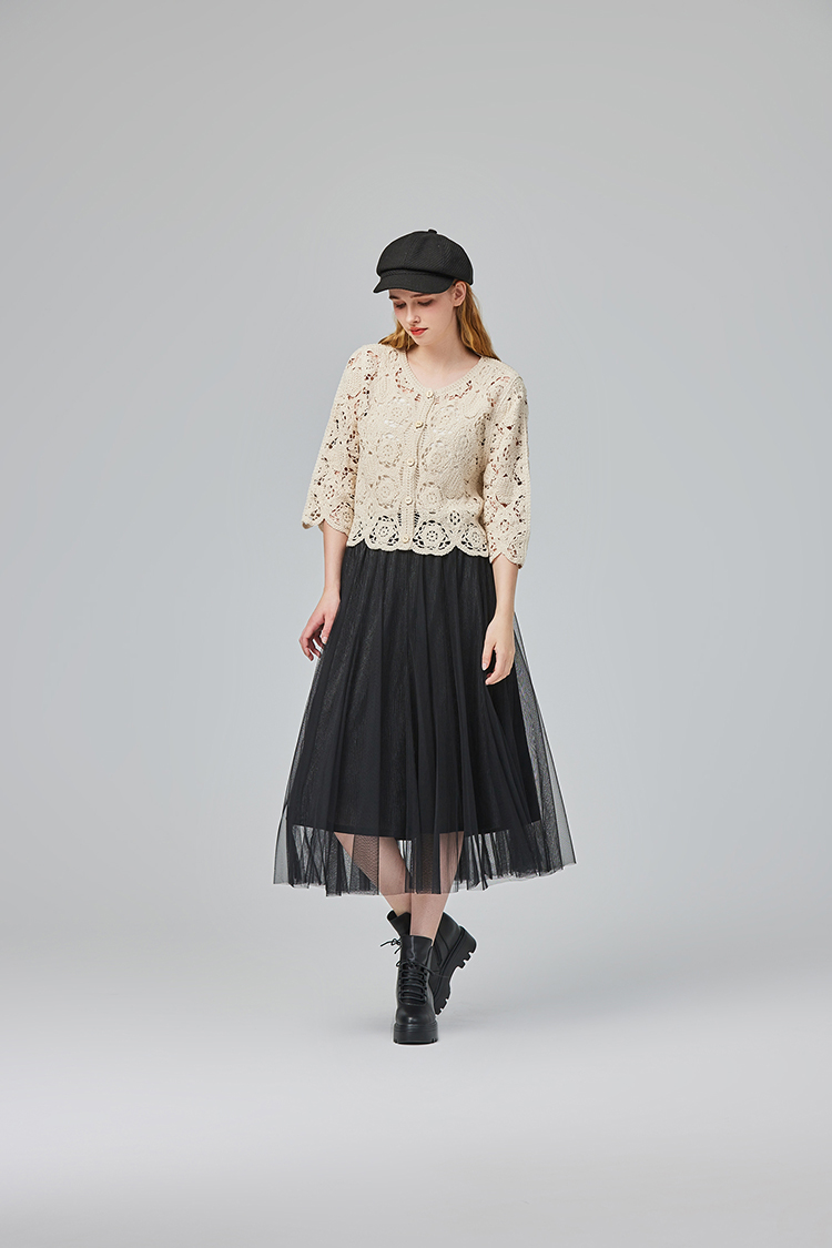 abito氣質鬆緊腰頭雙層紗裙