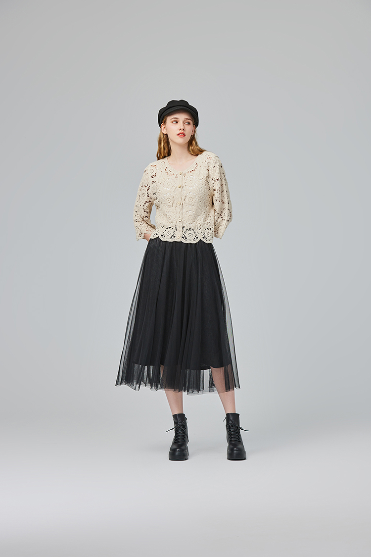 abito氣質鬆緊腰頭雙層紗裙