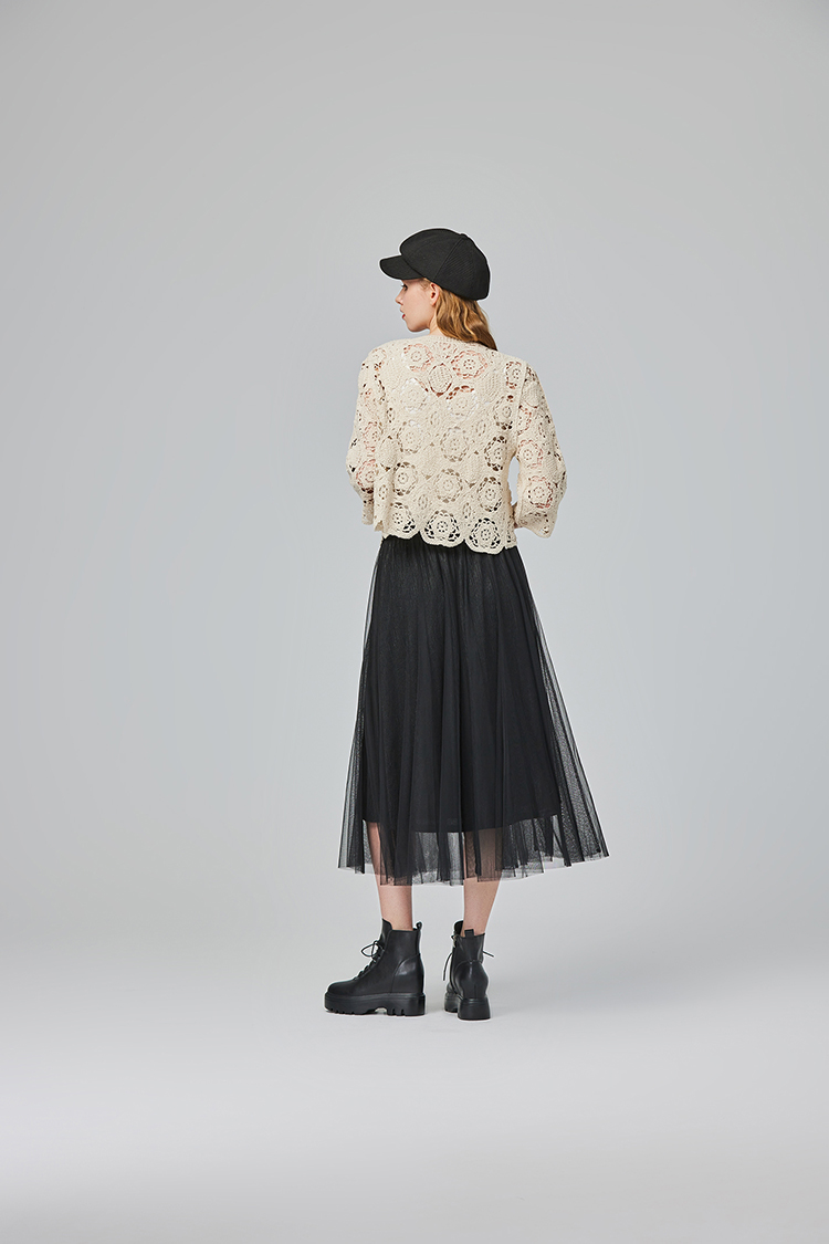 abito氣質鬆緊腰頭雙層紗裙