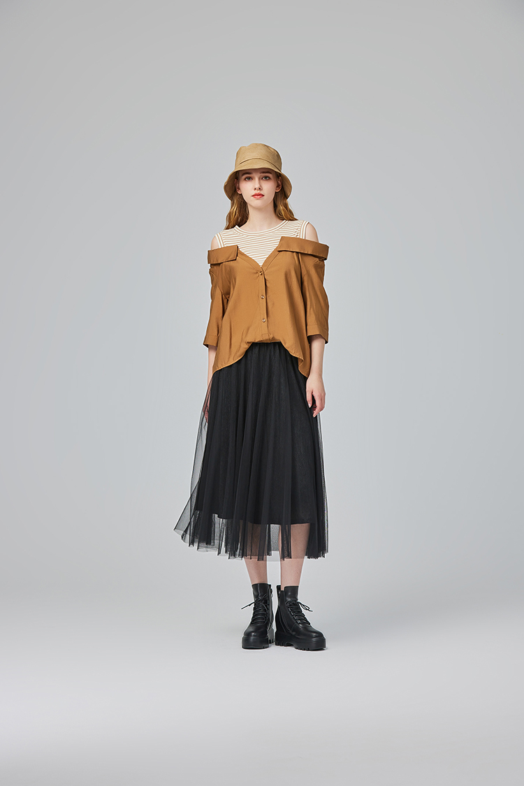 abito氣質鬆緊腰頭雙層紗裙