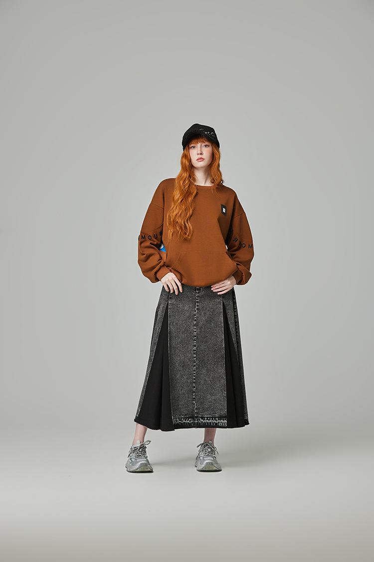 abito棉質拼接牛仔長裙