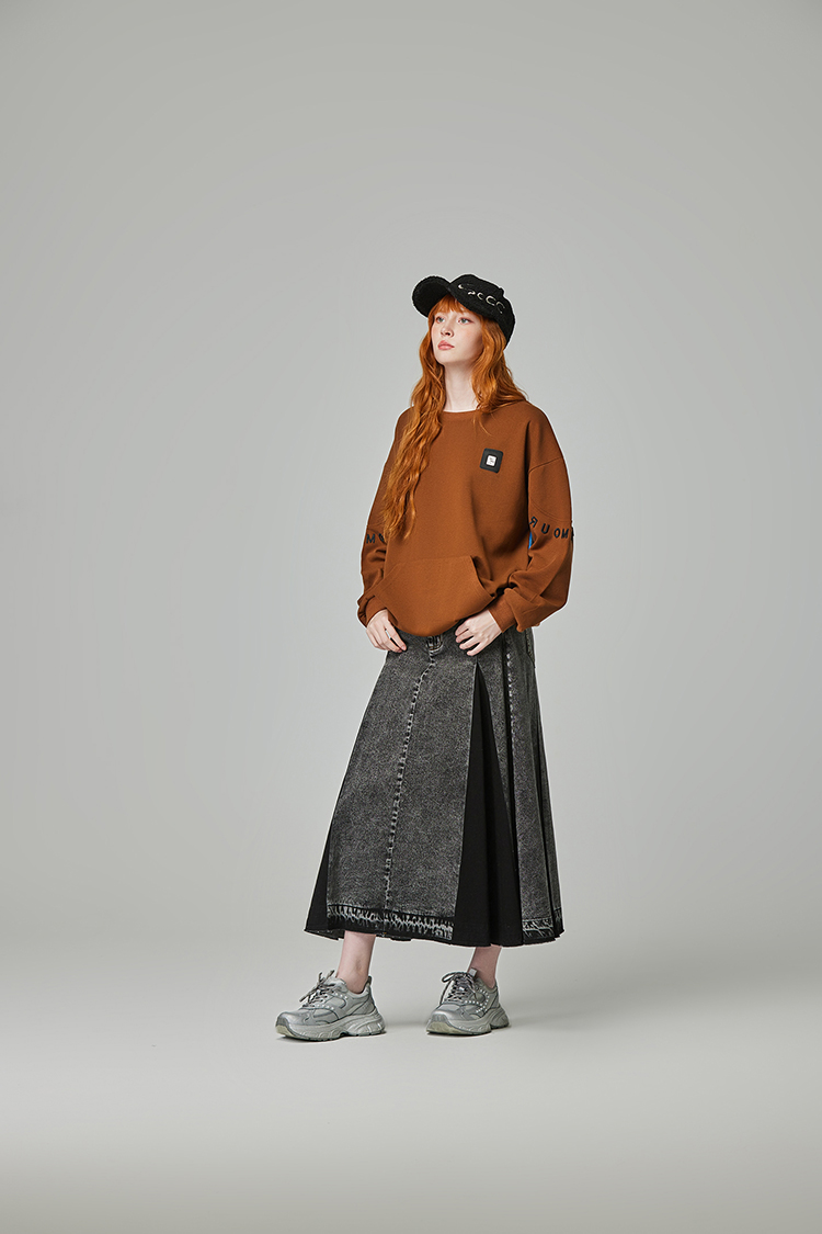 abito棉質拼接牛仔長裙