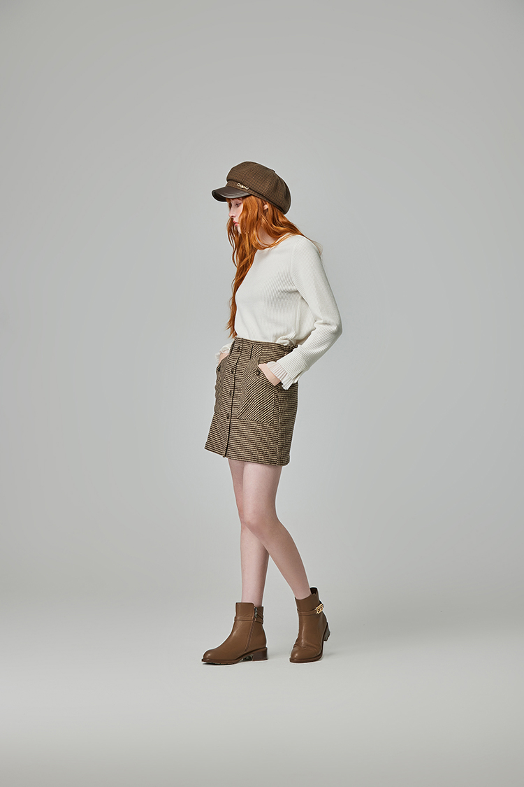 abito氣質排釦千鳥格紋短裙