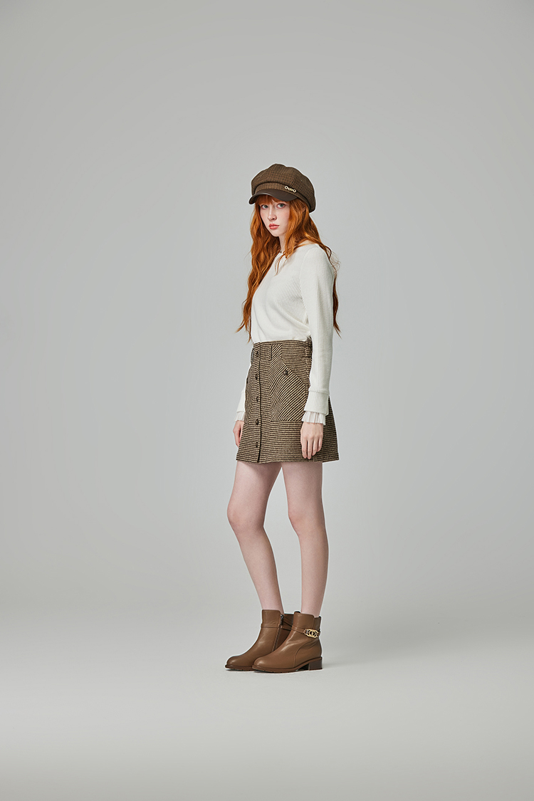 abito氣質排釦千鳥格紋短裙