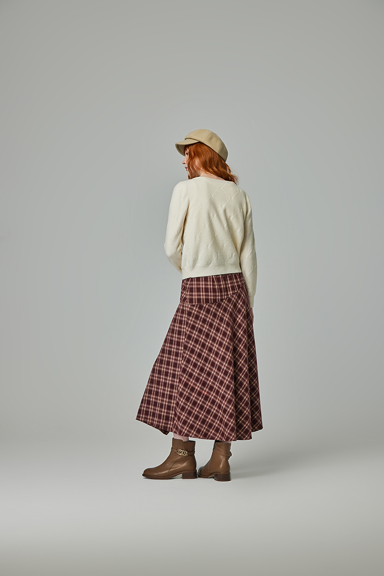 abito氣質格紋不規則裙襬長裙