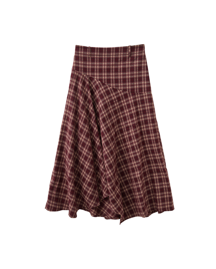 abito氣質格紋不規則裙襬長裙