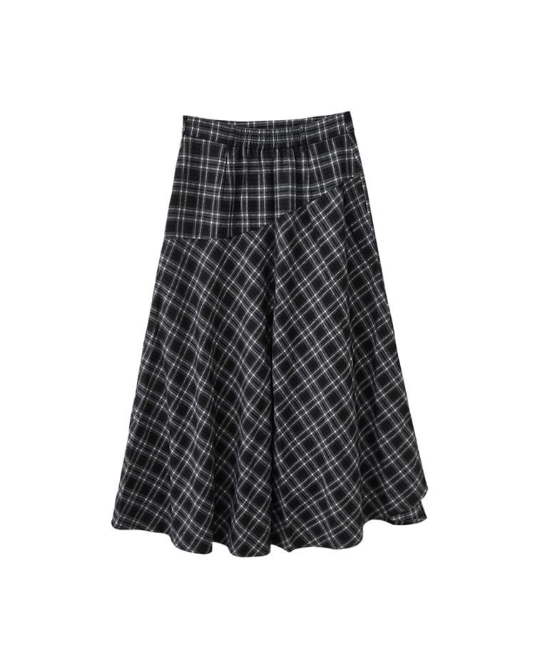 abito氣質格紋不規則裙襬長裙