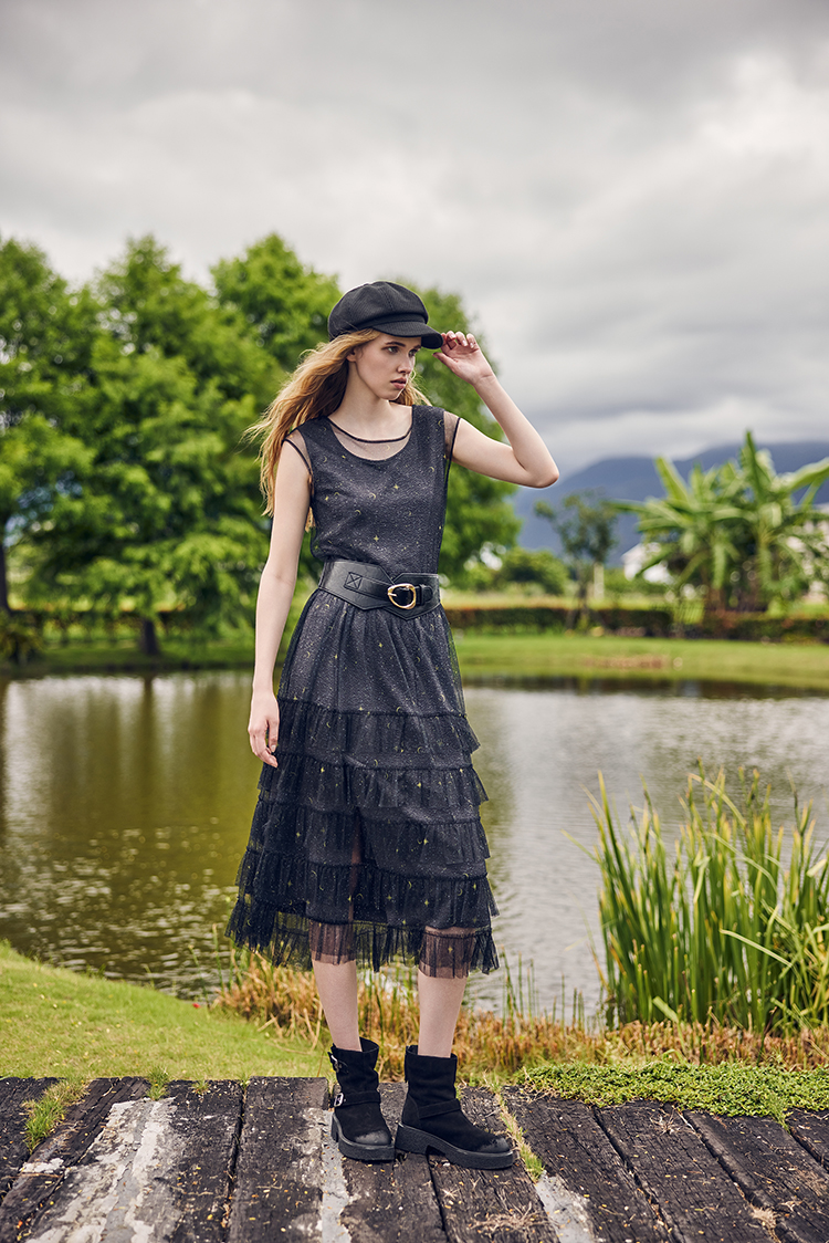 abito氣質透膚網紗連身裙