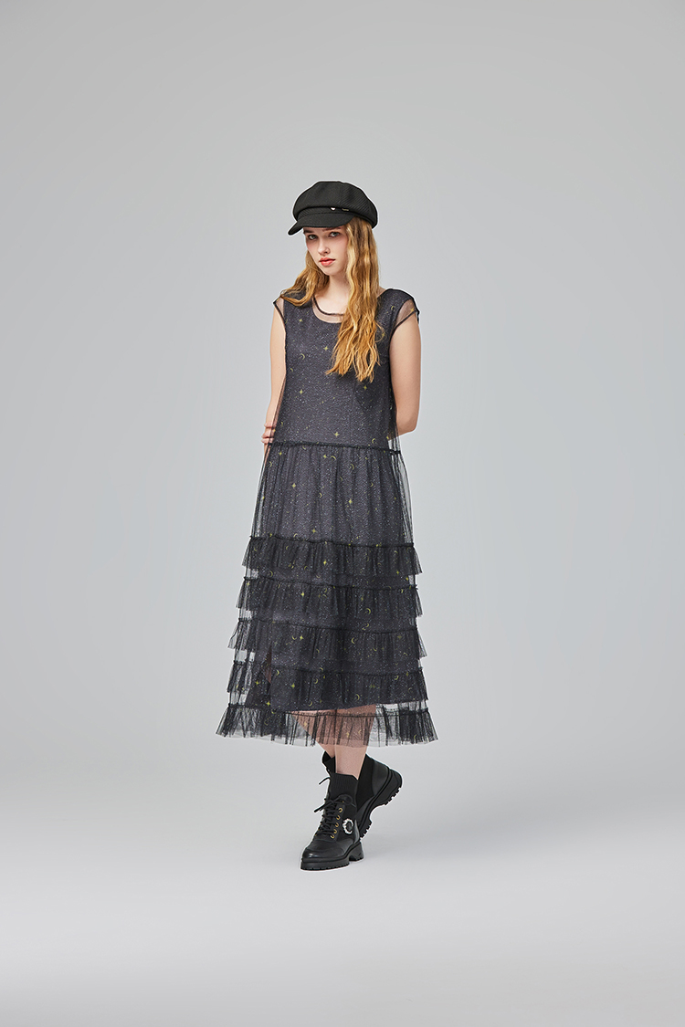 abito氣質透膚網紗連身裙