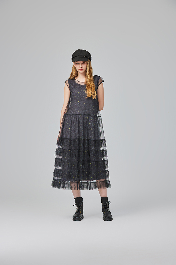 abito氣質透膚網紗連身裙