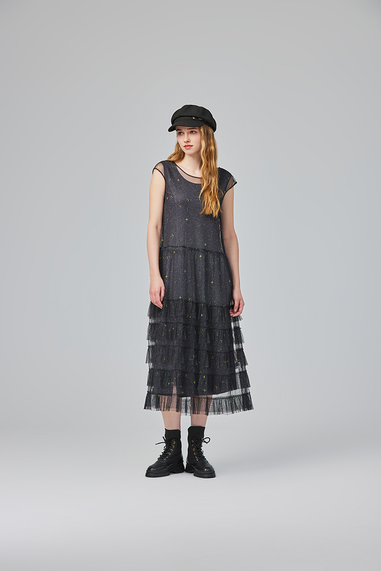 abito氣質透膚網紗連身裙