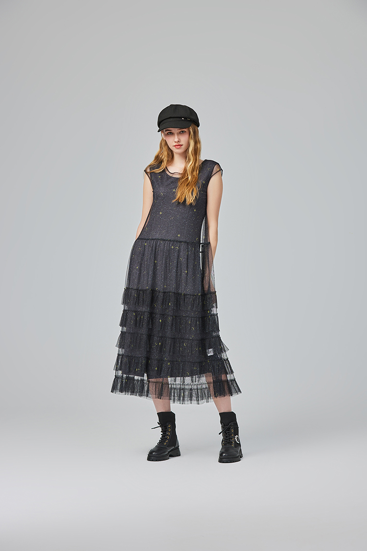 abito氣質透膚網紗連身裙