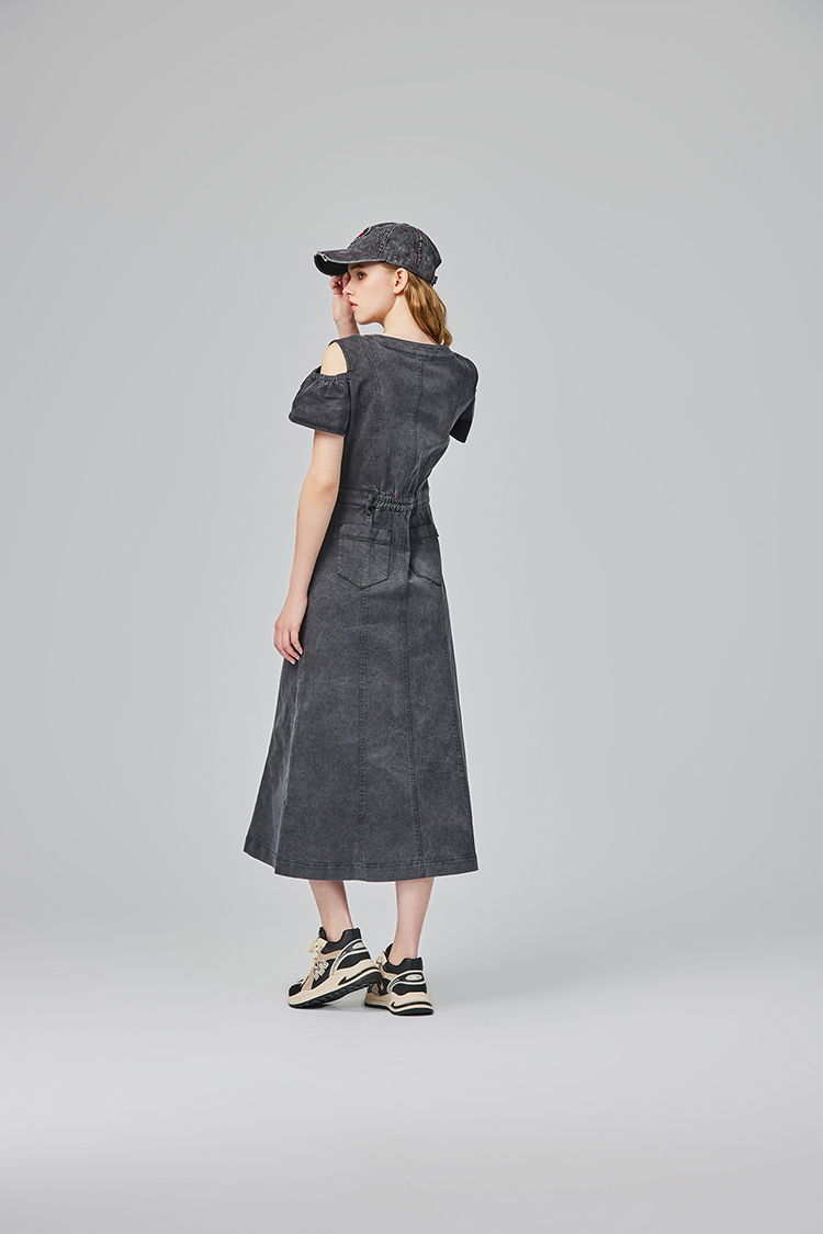 abito甜美荷葉邊牛仔連身裙