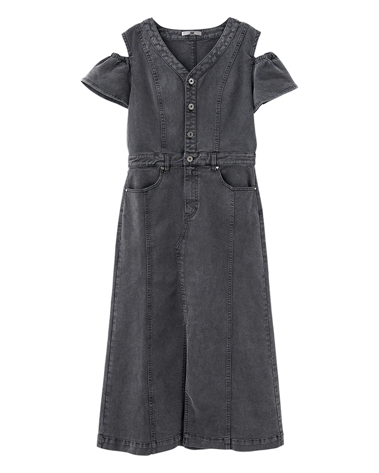 abito甜美荷葉邊牛仔連身裙