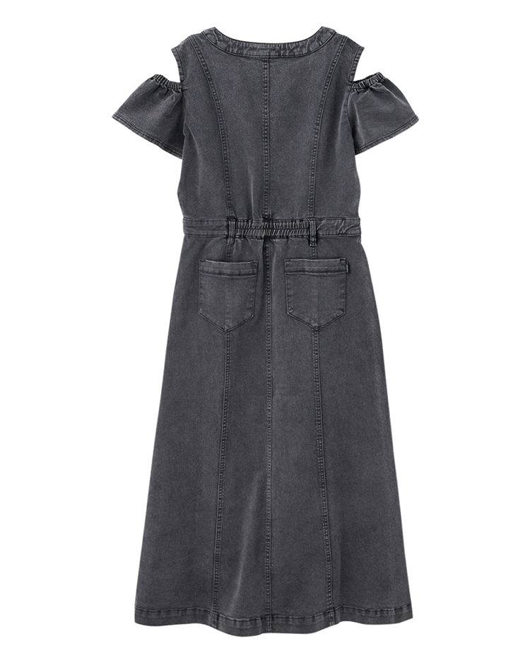 abito甜美荷葉邊牛仔連身裙