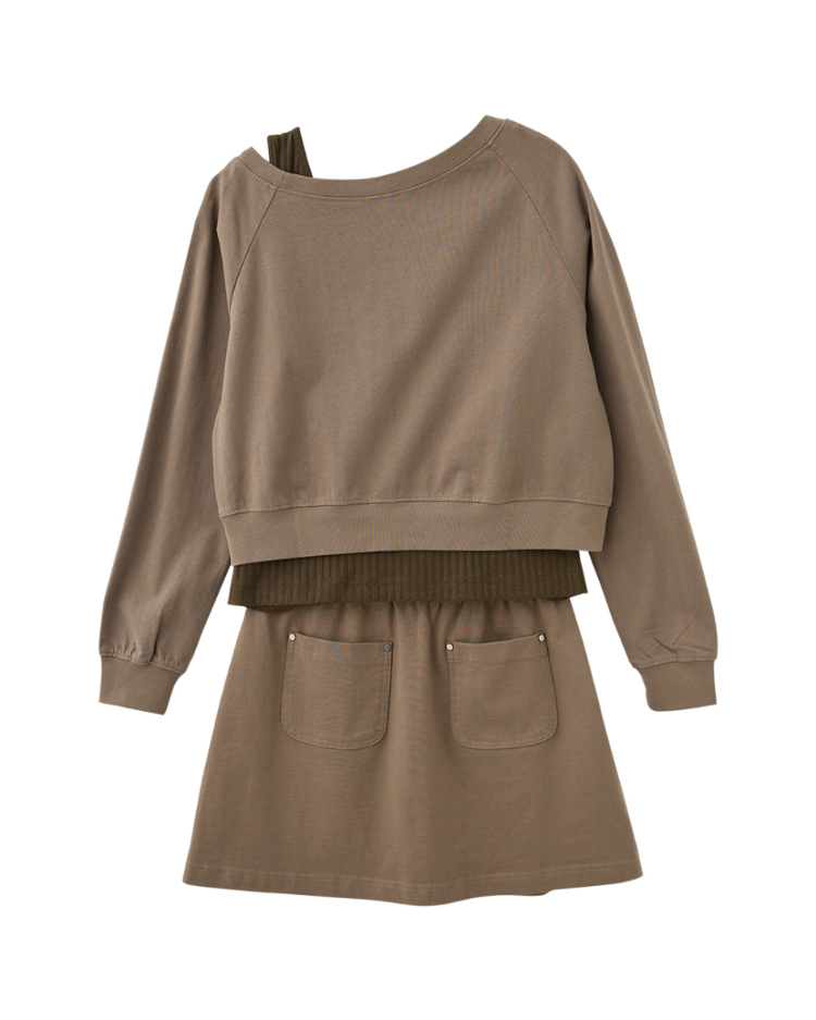 abito個性斜肩短裙套裝