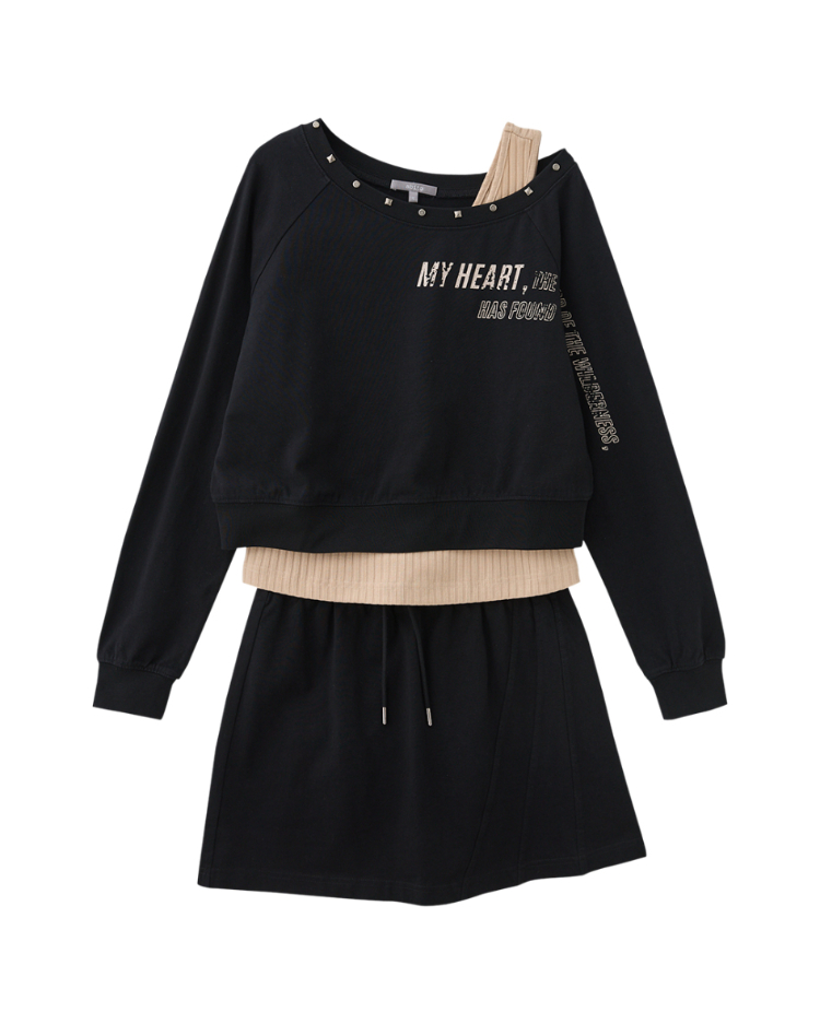 abito個性斜肩短裙套裝