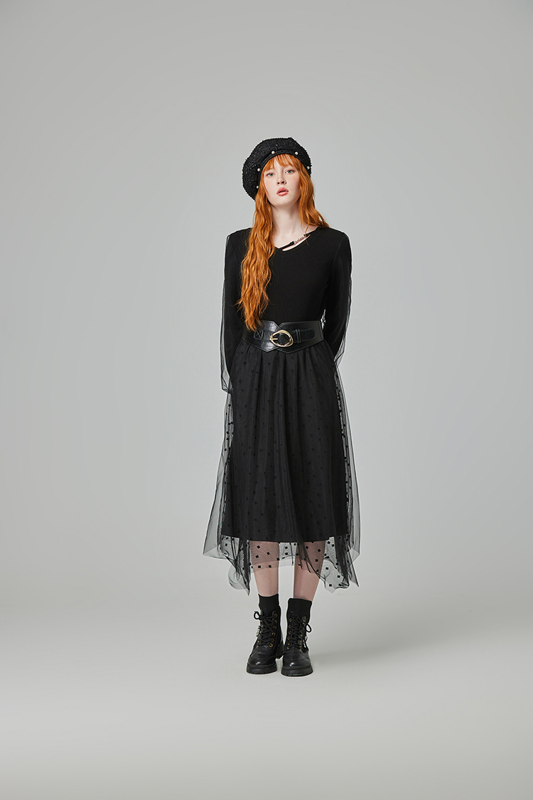 abito氣質V領網紗洋裝