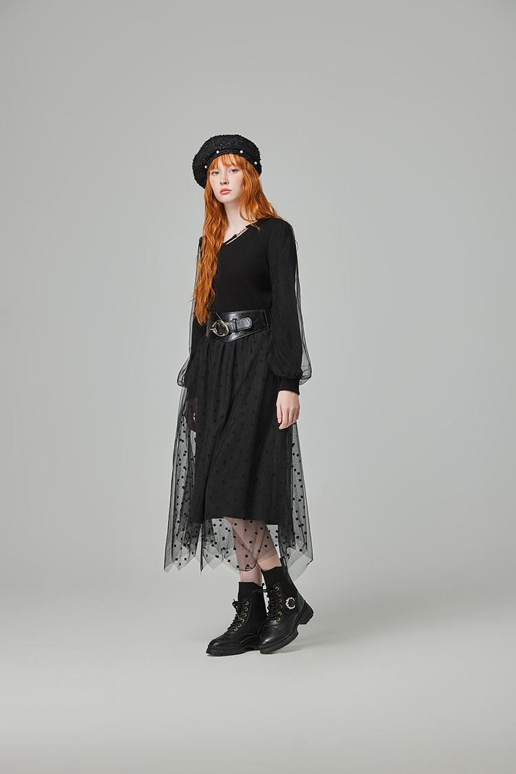 abito氣質V領網紗洋裝