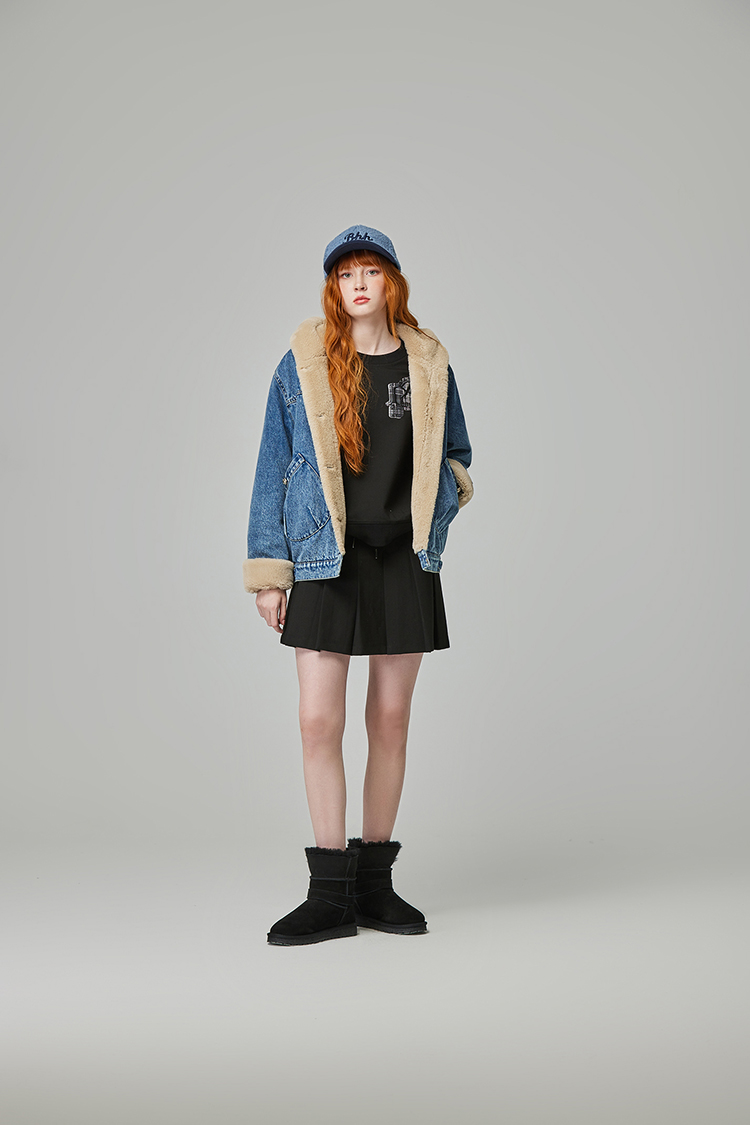 abito牛仔絨毛連帽外套