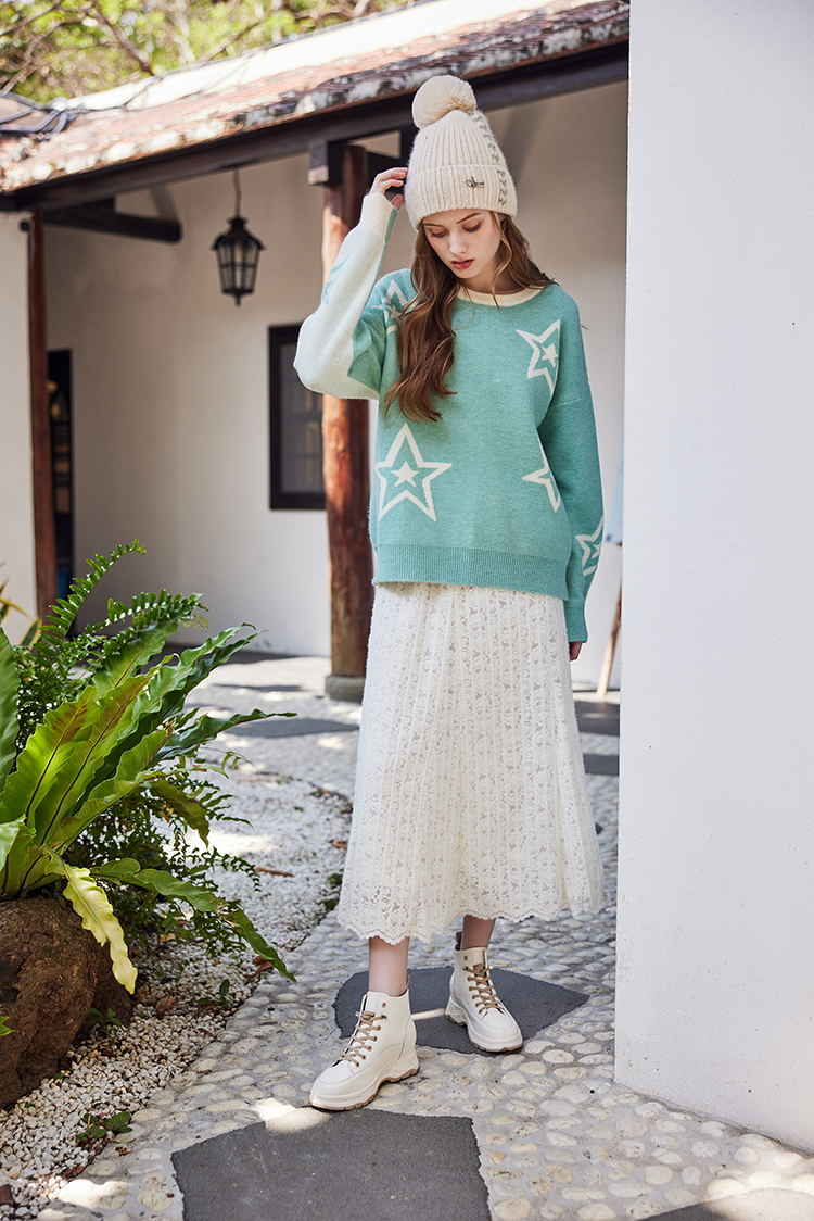 abito跳色拼接星星針織上衣