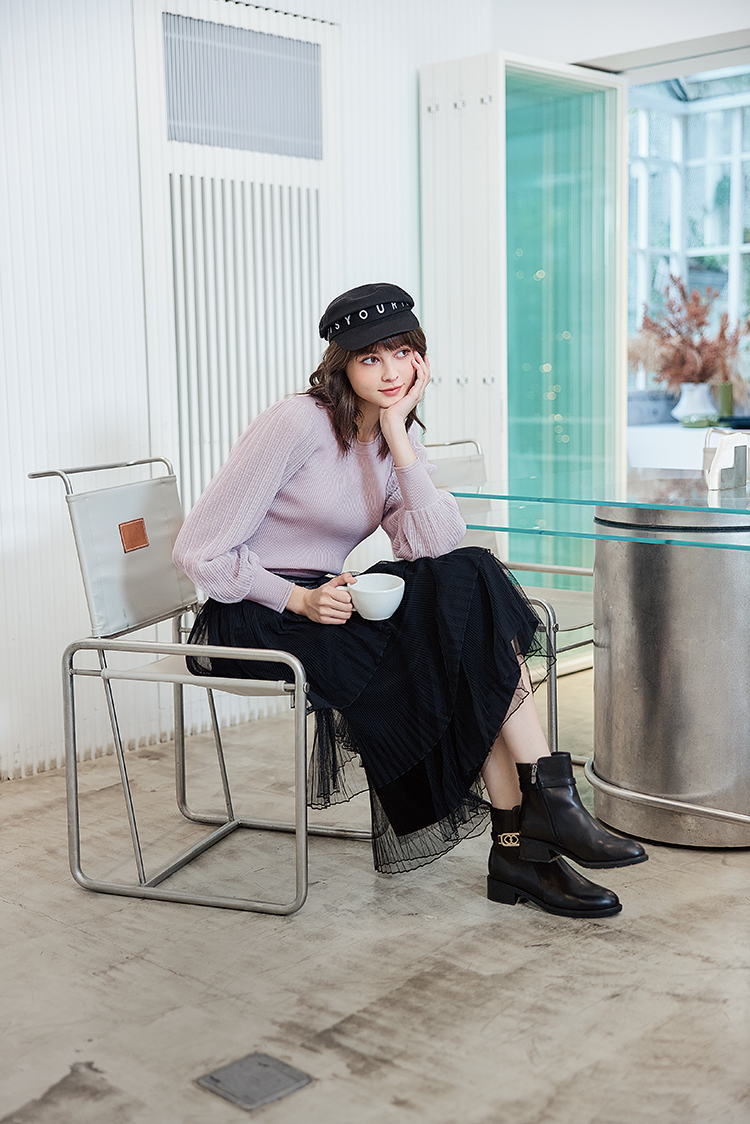 abito氣質網紗拼接針織上衣