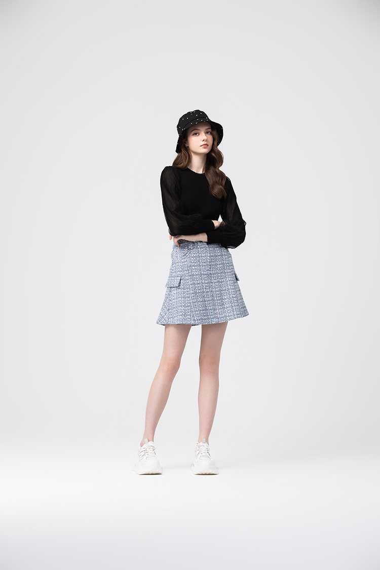 abito氣質網紗拼接針織上衣