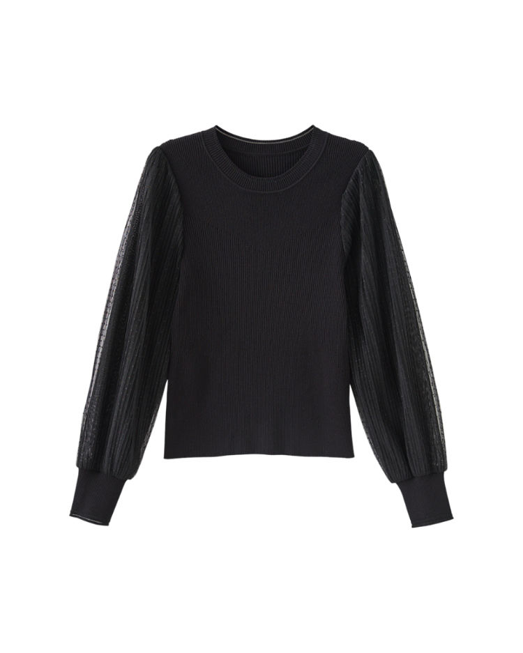 abito氣質網紗拼接針織上衣