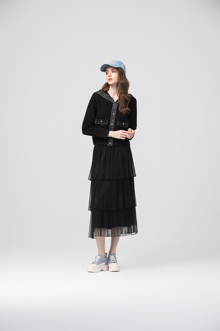 abito牛仔拼接針織外套