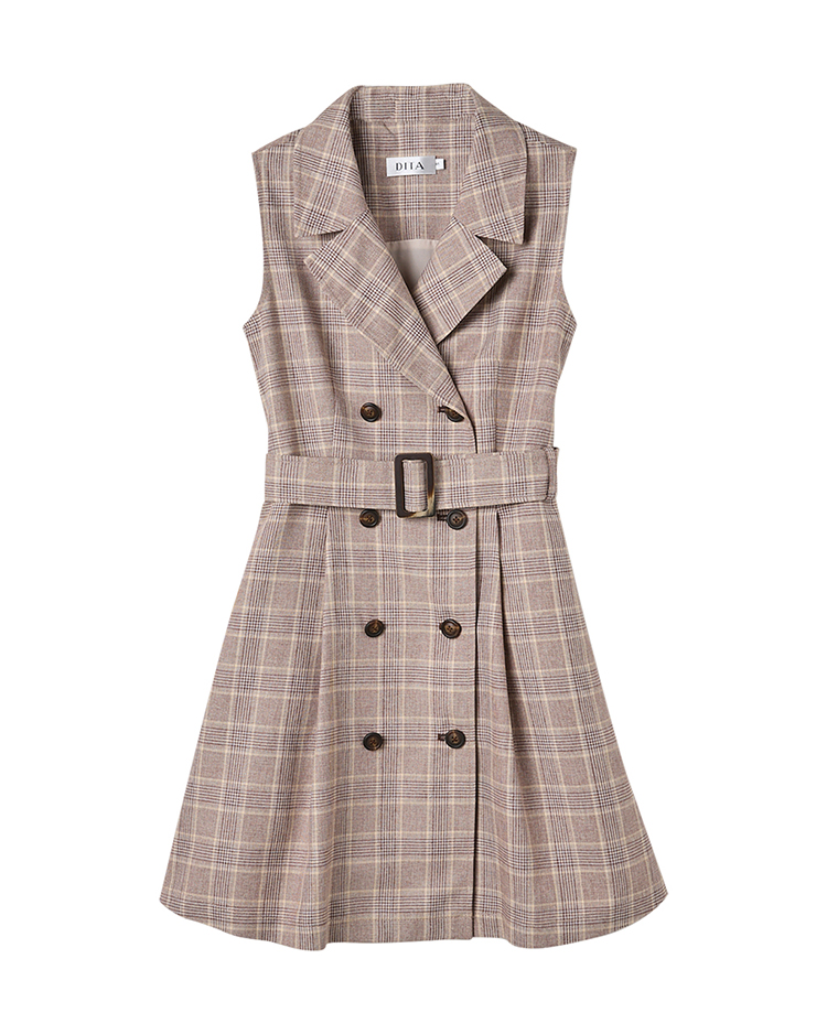 DITA輕奢感格紋背心洋裝