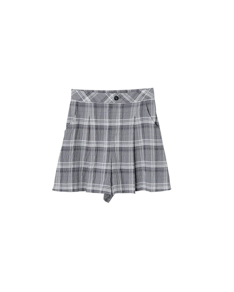 DITA自然皺感格紋短褲