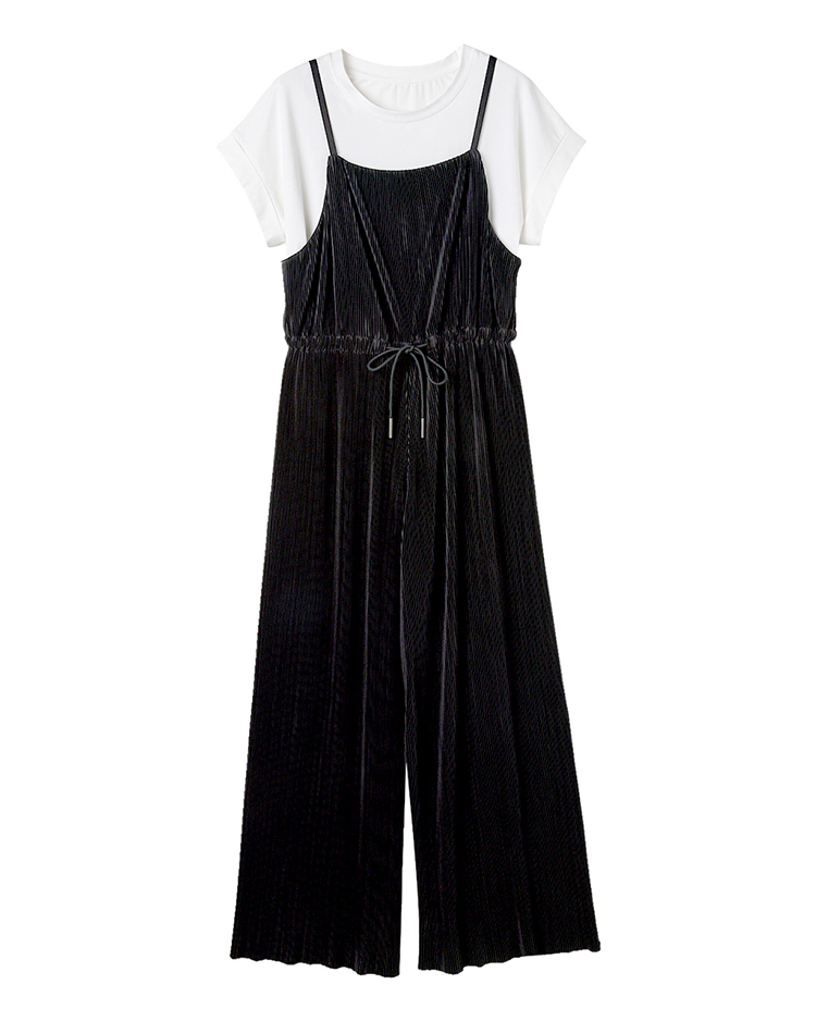 DITA日系風格壓摺連身褲-附內搭