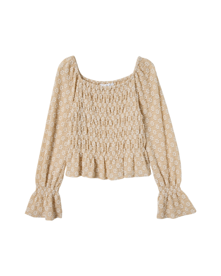 DITA泡泡袖小花簍空上衣