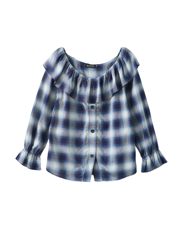 DITA荷葉領格紋襯衫