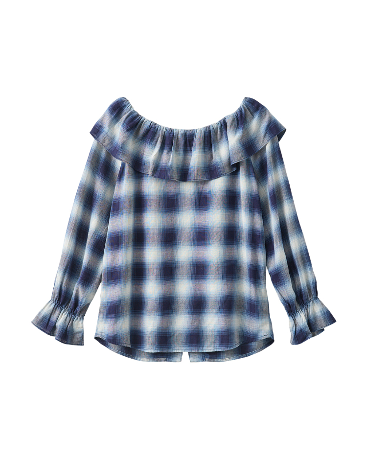 DITA荷葉領格紋襯衫