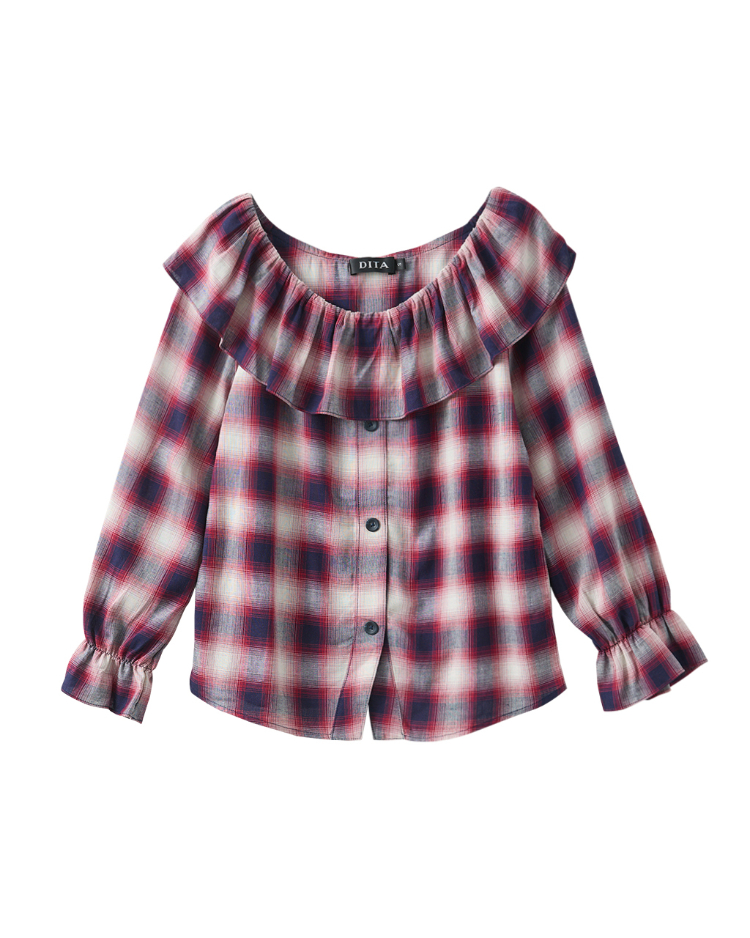 DITA荷葉領格紋襯衫