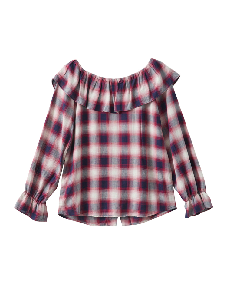 DITA荷葉領格紋襯衫