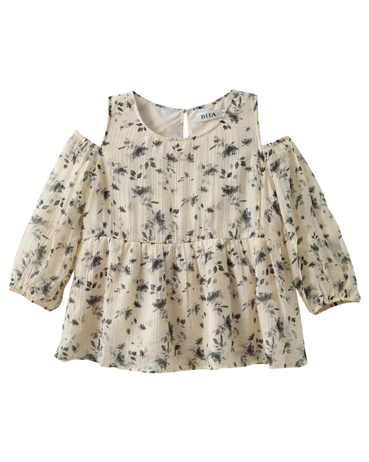 DITA法式植物印花抽皺上衣