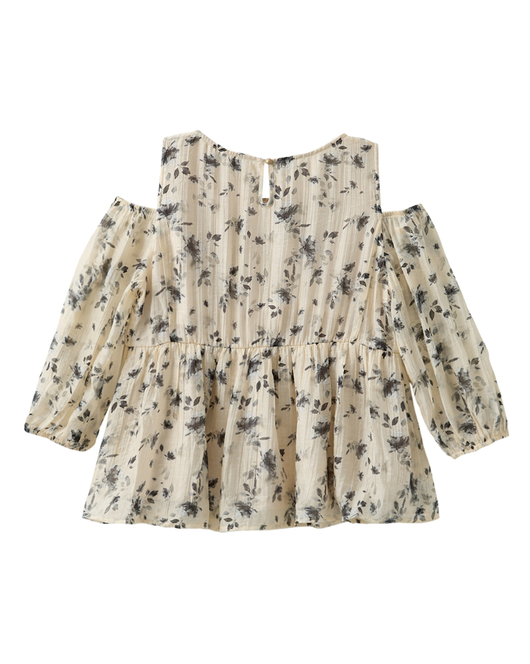 DITA法式植物印花抽皺上衣